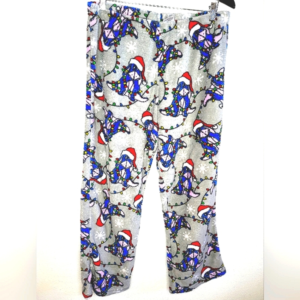 Disney Christmas Eeyore Soft Pajama Pants Christmas Lights Snowflakes Large Gray